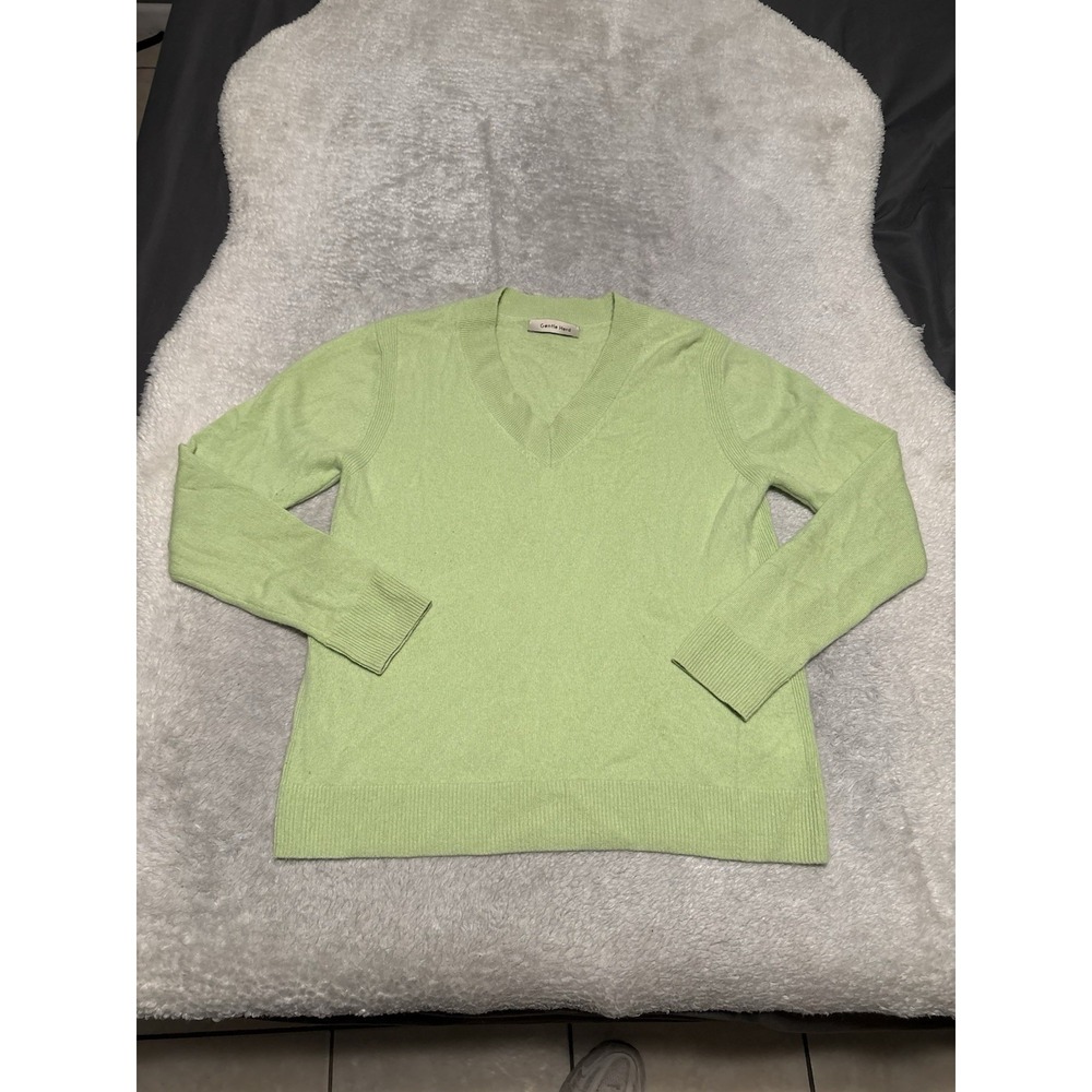 Gentle Herd Women's V Neck Green Cashmere Sweater Size Medium